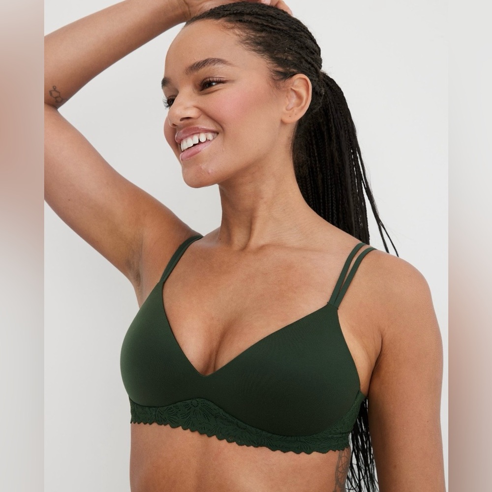 Aerie Deep Green Lace Accent Bra